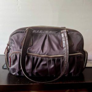 MZ Wallace Bedford Jane Pocket Satchel Zip Bag Gray Nylon And Leather
